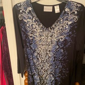 Alfred Dunner Black and Blue Patterned Blouse